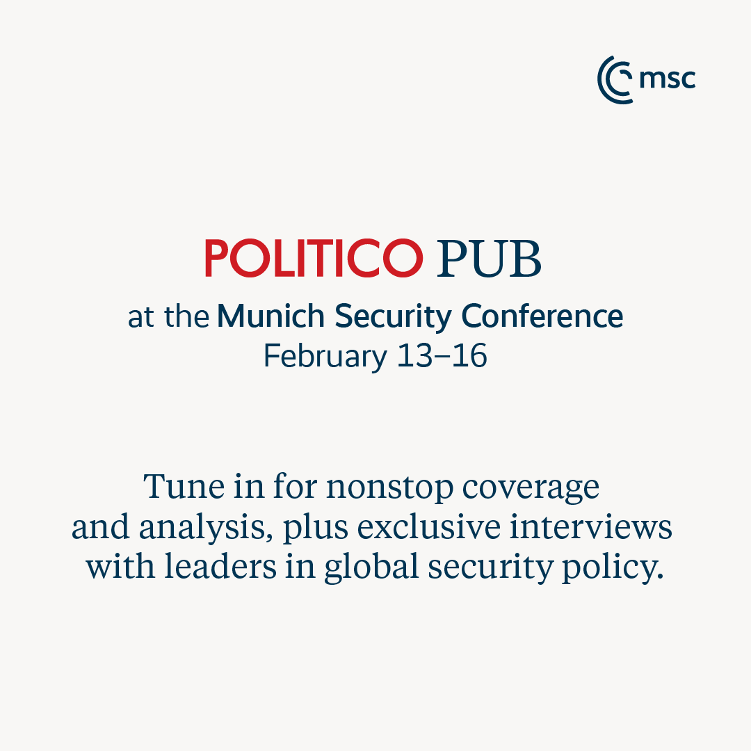 🍻 A Pub at the Munich Security Conference?

Yes, indeed. At #MSC2025, we will debut the <a href="/POLITICOEurope/">POLITICOEurope</a> Pub — a space where our participants will get to mingle and discuss security policy (maybe even by the fireside 😉), all while keeping up with what is happening in Munich.