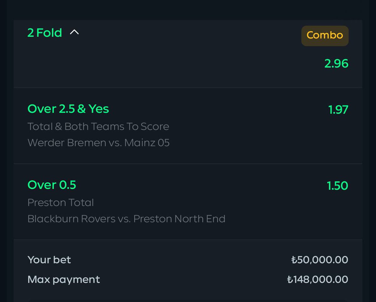 Günün Kuponu risk içerebilir yarın güzel maçlar var bu çıtırlık.

2.5 Gol Üst ve Kg
Preston 1 Gol Atar.

Herkese Bol Şans

#bahis #bet #spor #tahmin #analiz #keşfet #Trending