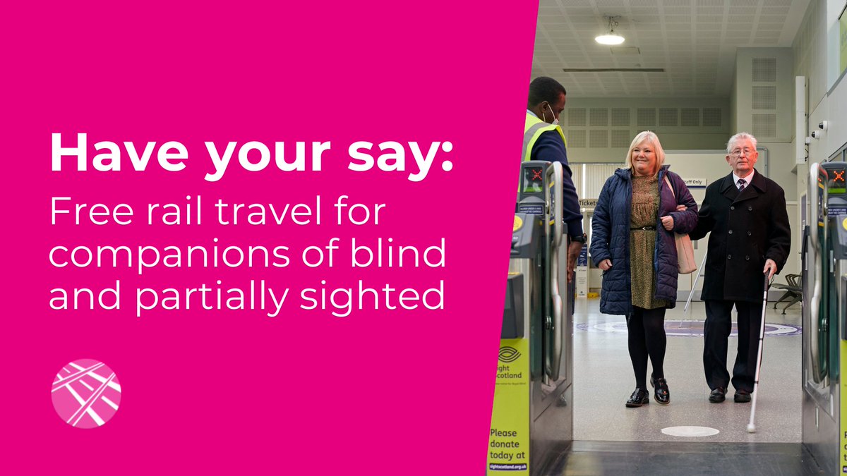 We’re introducing a 12-month pilot scheme to extend free rail travel on <a href="/ScotRail/">ScotRail</a> services to companions of blind and partially sighted passengers.

Before the pilot is introduced later this year, we want to hear your views.

Have your say before 28 Feb ➡️ forms.office.com/e/tT7ZuMNkax