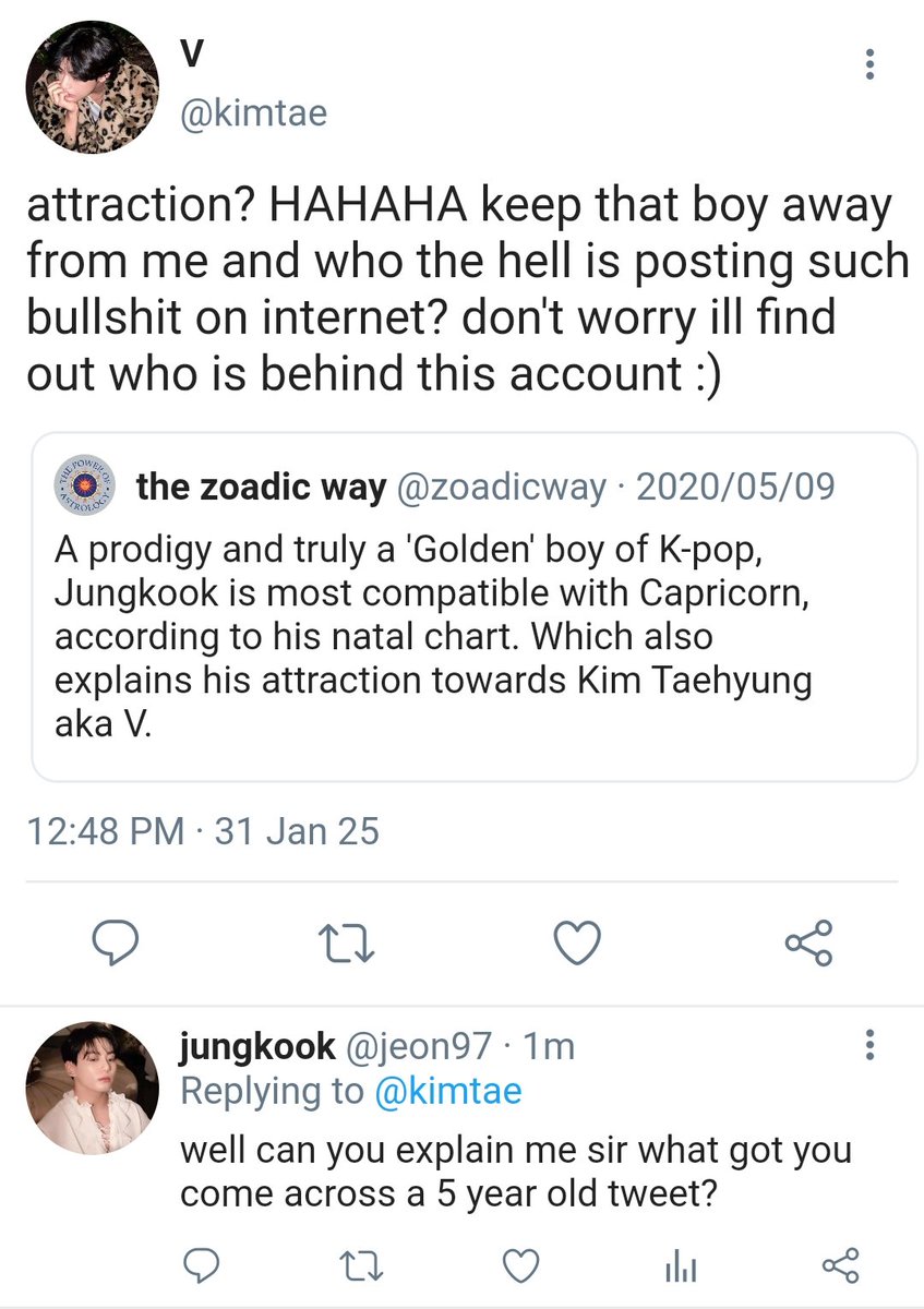 milkyjm_'s tweet photo. #taekook #taekookau wherein; 
rival idols jeon jungkook's and kim taehyung's real feelings unravel for each other following a tweet from an astrology account. https://t.co/PFPrNpTNi7