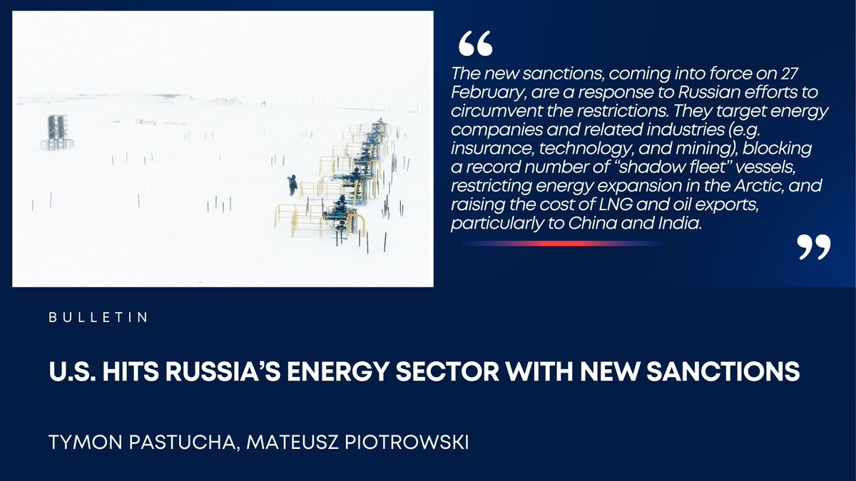 PISM (@pism_poland) on Twitter photo Maintaining consistency in U.S. sanctions policy, despite the change in power, should send a clear signal to partners in Europe and Asia to further reduce cooperation with Russia in the area of energy and turn to increasing U.S. imports, writes <a href="/TymonPastucha/">Tymon Pastucha</a> and <a href="/m_m_piotrowski/">Mateusz M. Piotrowski</a> Maintaining consistency in U.S. sanctions policy, despite the change in power, should send a clear signal to partners in Europe and Asia to further reduce cooperation with Russia in the area of energy and turn to increasing U.S. imports, writes <a href="/TymonPastucha/">Tymon Pastucha</a> and <a href="/m_m_piotrowski/">Mateusz M. Piotrowski</a>