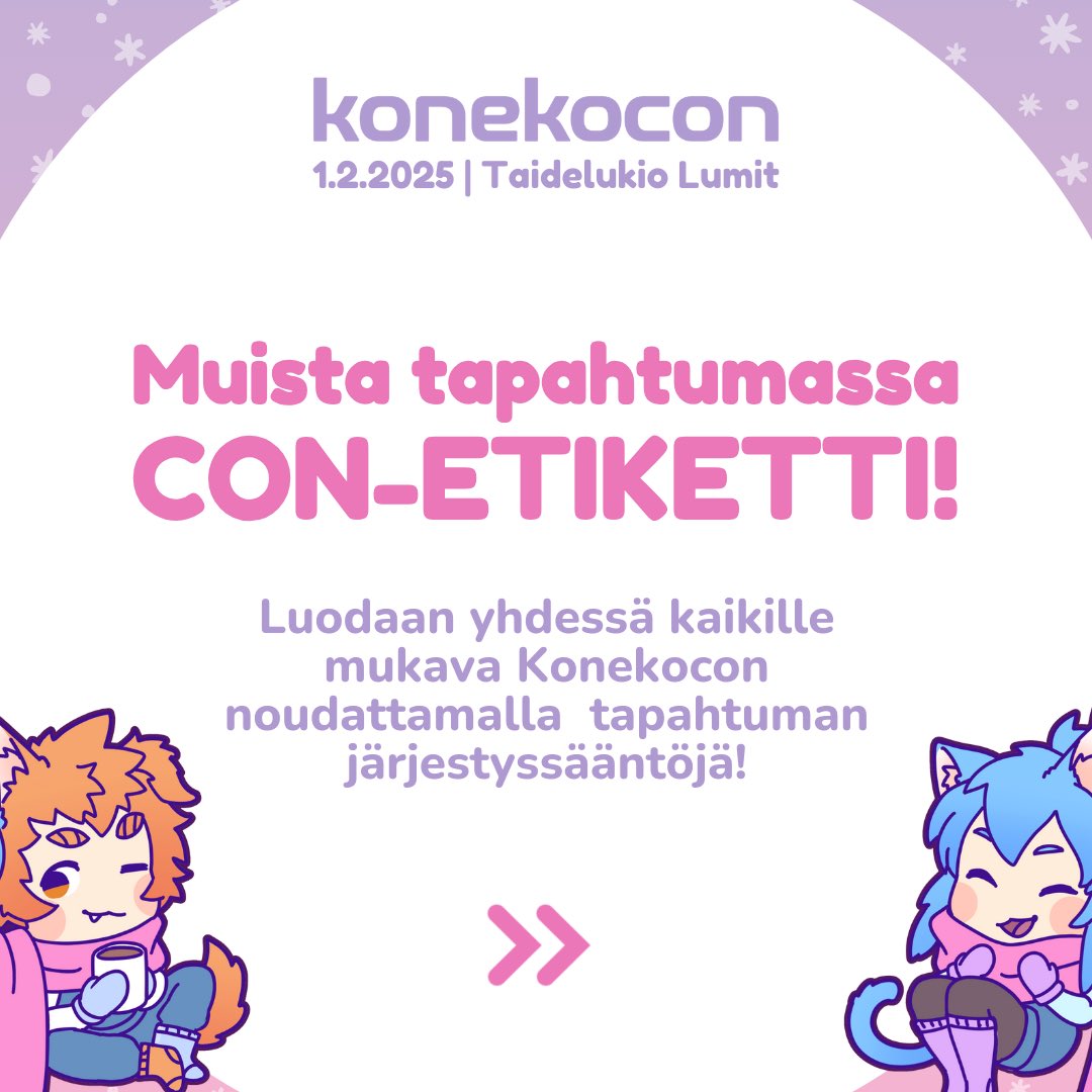 Nekoconfi's tweet photo. Konekoconin lähestyessä on aika muistutella con-etiketistä ☝🏻Tehdään yhdessä kaikille mukava ja turvallinen tapahtuma!  💗

#konekocon #nekocon #nekoconfi #animetapahtuma #kuopio https://t.co/tA2AXx5gTn