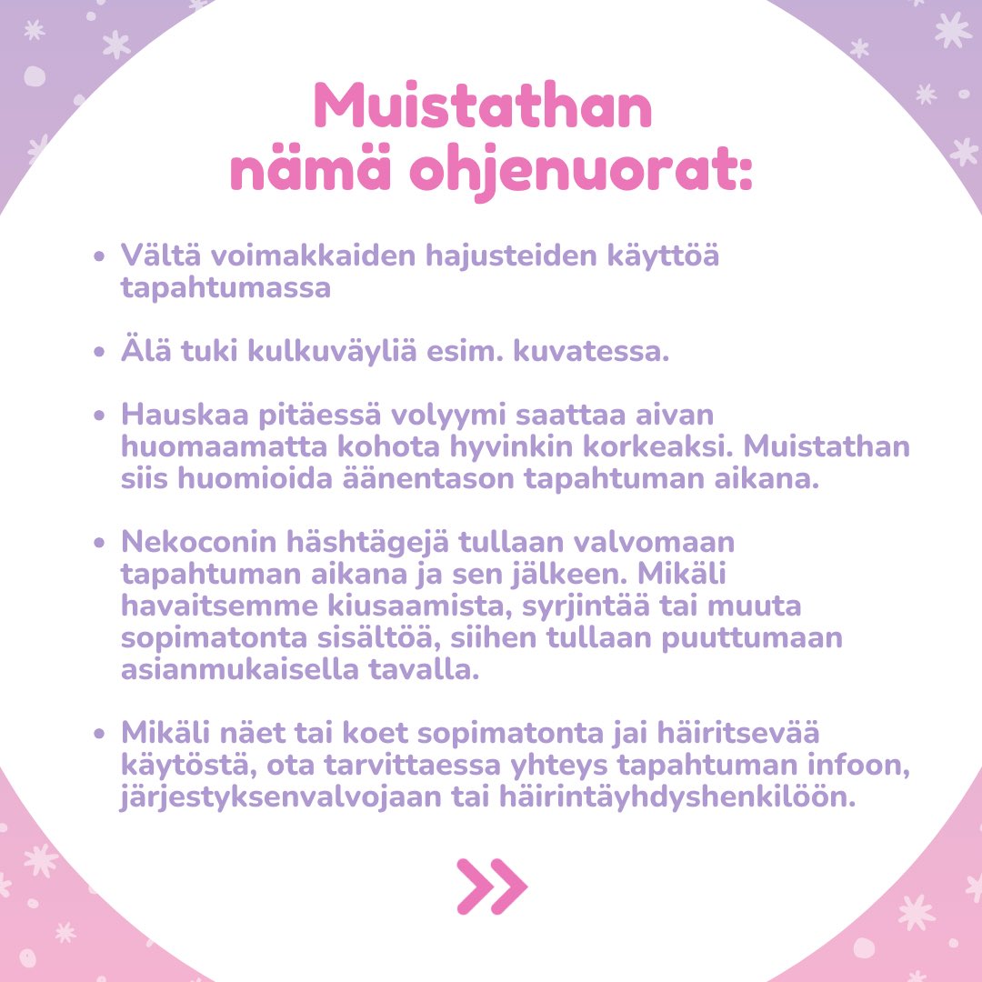 Nekoconfi's tweet photo. Konekoconin lähestyessä on aika muistutella con-etiketistä ☝🏻Tehdään yhdessä kaikille mukava ja turvallinen tapahtuma!  💗

#konekocon #nekocon #nekoconfi #animetapahtuma #kuopio https://t.co/tA2AXx5gTn