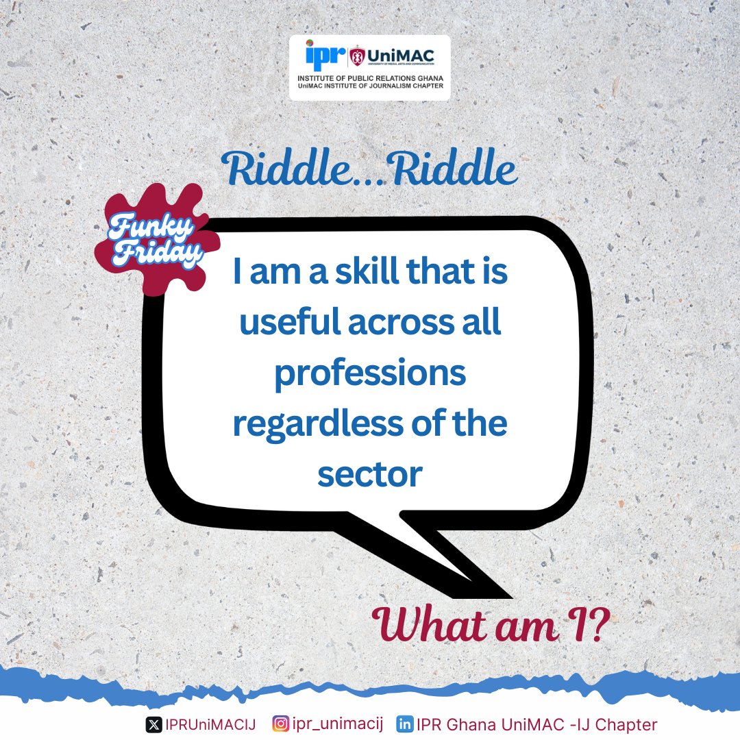 iprgij's tweet photo. Riddle, Riddle...
I am essential in every profession. Without me, ideas are lost, teams struggle, and businesses fail to connect with their audience.
What am I?
Drop your answers in the comments. Let’s see who gets it right 😃
#RiddleRiddle #TGIF #FunkyFriday #IPRUnimacIJ https://t.co/COvJ7rO05D