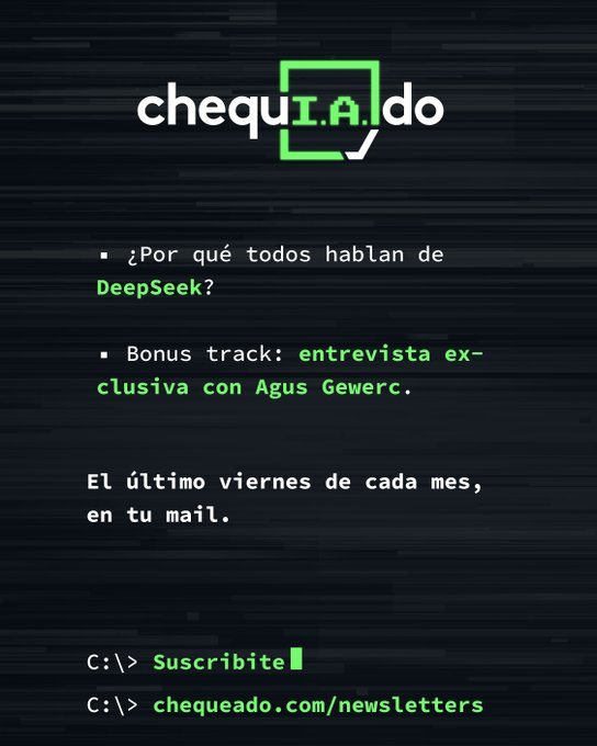 Gauyo's tweet photo. 10.15 sale nueva edición del newsletter de IA. Hoy tenemos todo lo de deepseek, las notas más interesantes del mes y la minientrevista es con @agusgewerc. Link a suscripción en el reply por decisión de Elon. https://t.co/wnhdepmof0