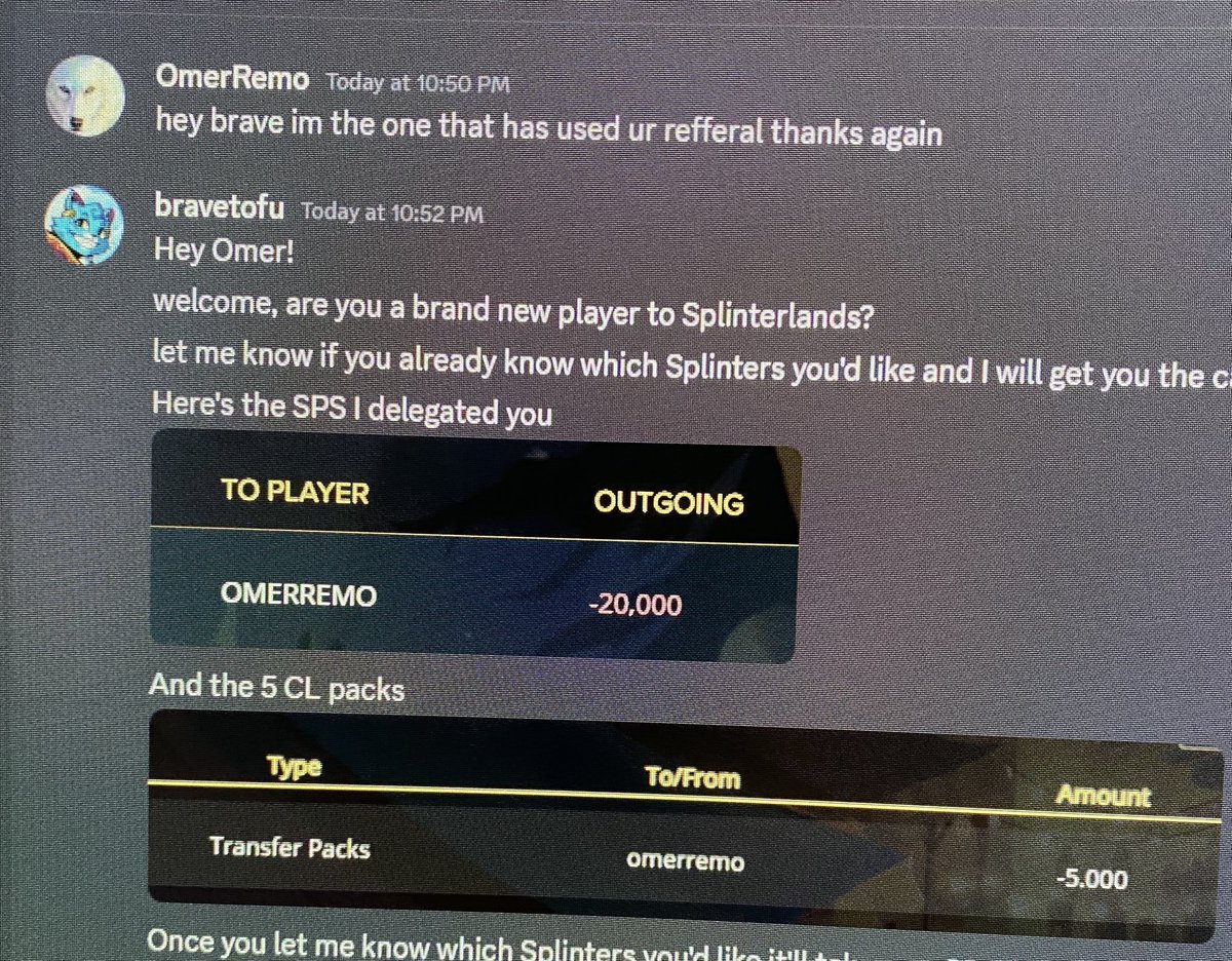 RealOmerRemo_00's tweet photo. This guy @bravetofu is an absolute legend can’t thank him enough for all the support he’s showing, he stuck to his words and did what he promised 
Also thank you to @CryptoOmz for recommending me  @bravetofu 
Can’t wait to start my journey @splinterlands https://t.co/KesJNGbY4z