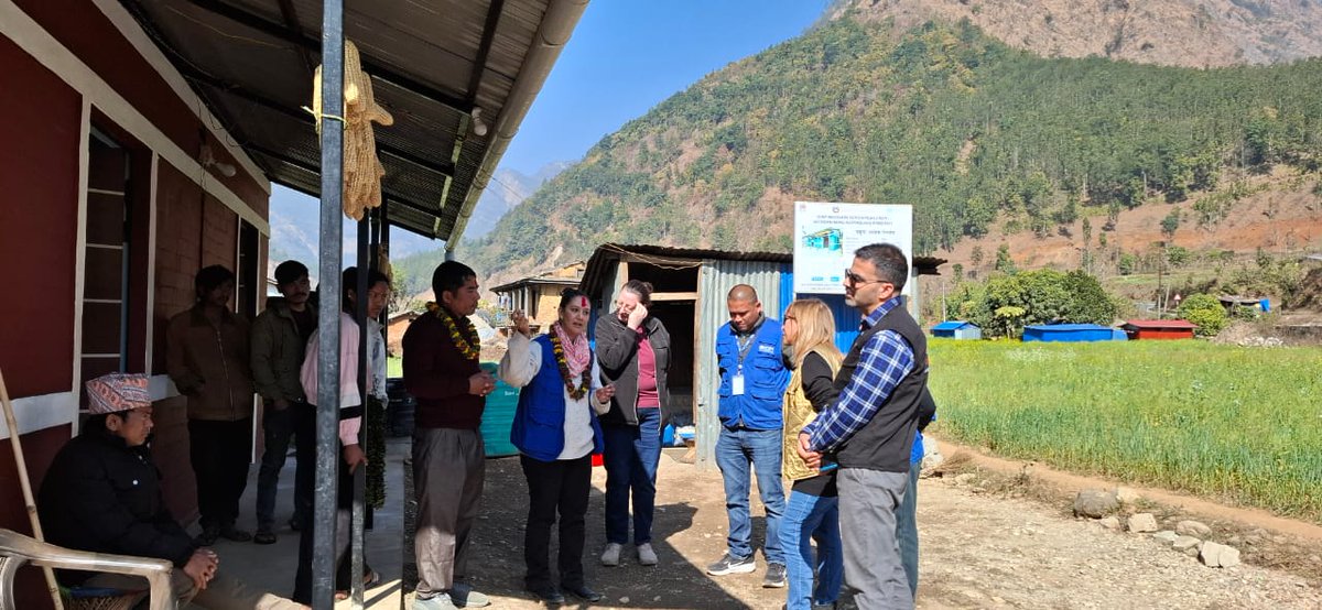 IOMnepal's tweet photo. UN Resident Coordinator @SingerHanaa, along with @IOMnepal, @WFP_Nepal, @UNFPANepal &amp; @UNICEF_Nepal, visited a model house in Jajarkot built with Interlocking CSEB under the shelter cluster, demonstrating safer, sustainable reconstruction.
@NDRRMA_Nepal @UKinNepal @RobFennFCDO https://t.co/emS8DgDuOb