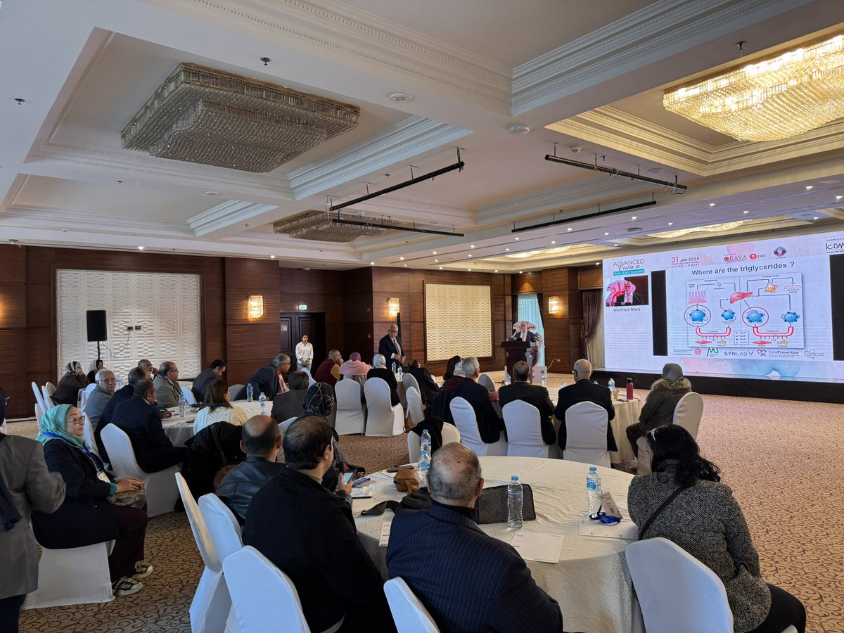 Hragy's tweet photo. In @society_eas #EAVA advanced course in Rare Lipid Disorders , and Winfried Marz MD to a small full hall of Egyptian blood lipid enthusiasts https://t.co/ruhX5TdIYe