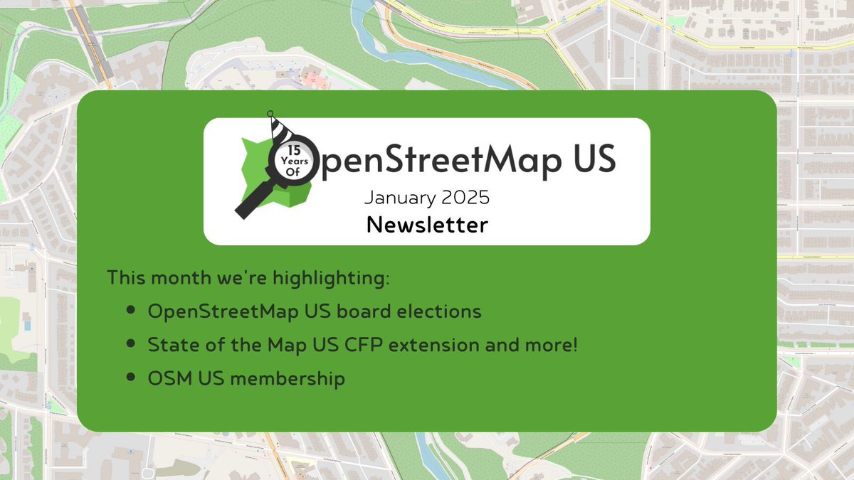 It's hard to believe the OSM US is celebrating 15 years as a nonprofit in 2025! Get caught on the latest in our January newsletter: 🔗 buff.ly/4hgWKf1 

#OpenStreetMap #OSMUS #newsletter #nonprofit