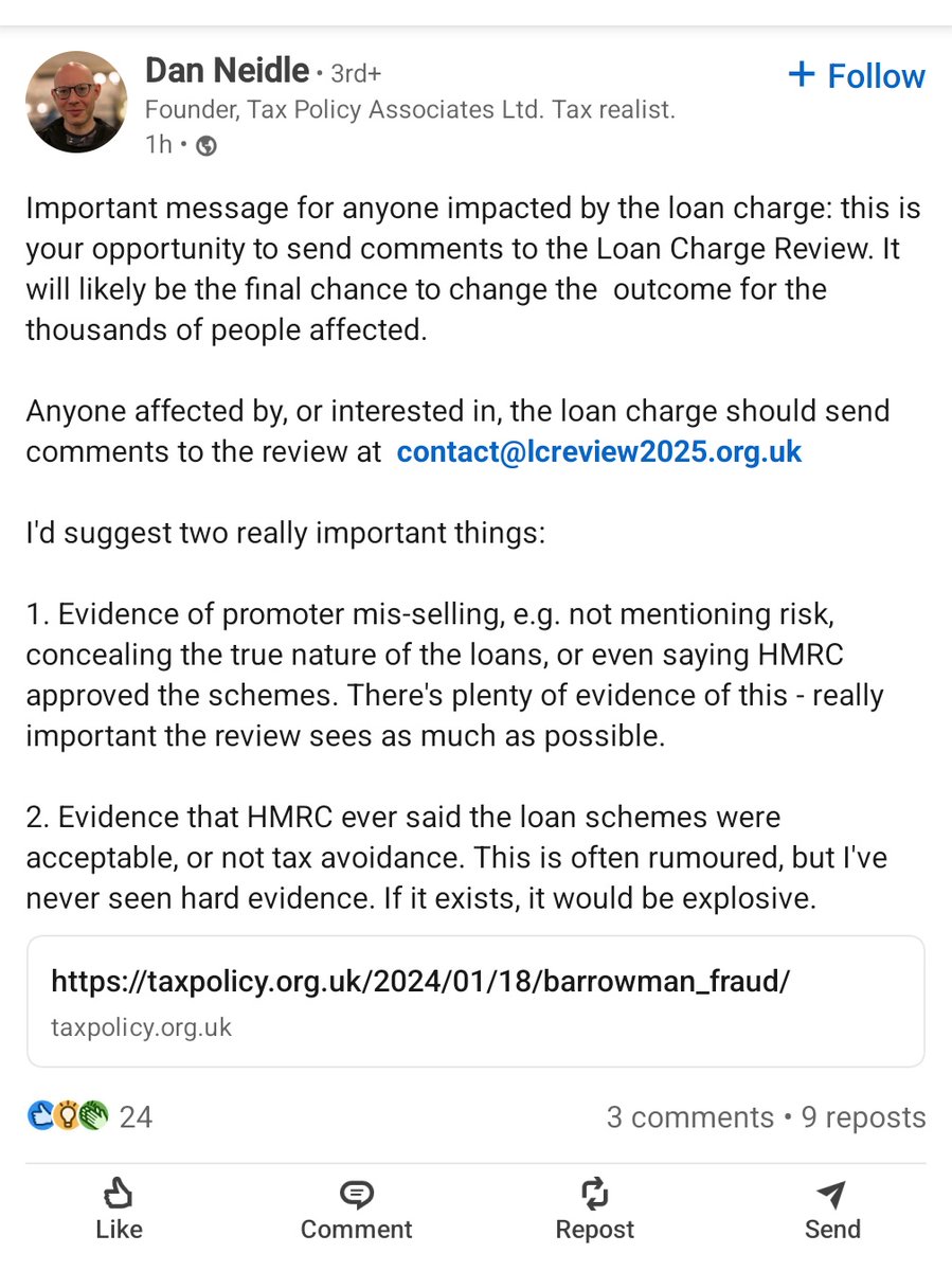 An important update from <a href="/DanNeidle/">Dan Neidle</a> for anyone sending evidence to the latest #LoanCharge review. It's critical that people search hard for any and all evidence related to the schemes they were involved in. I have some interesting emails I'll sharing. <a href="/LCAG_2019/">Loan Charge Action Group [LCAG]</a> <a href="/loanchargeAPPG/">Loan Charge & Taxpayer Fairness APPG</a>