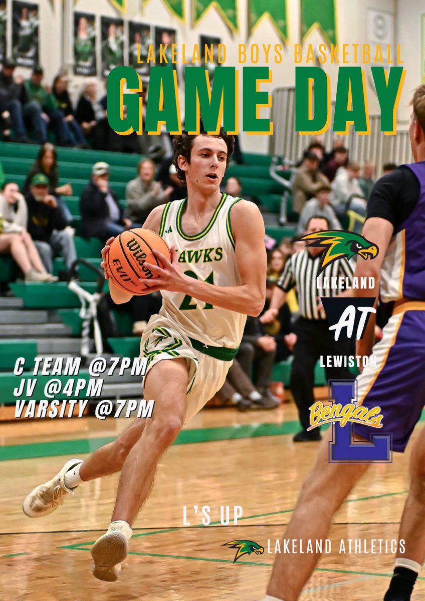 🚨Gameday🚨 
Lakeland (9-8) 🆚 Lewiston (14-2)

🗓️: 1/31/25

⏰: 7pm

📍: Lewiston High School
#LsUP #DefendReboundRun