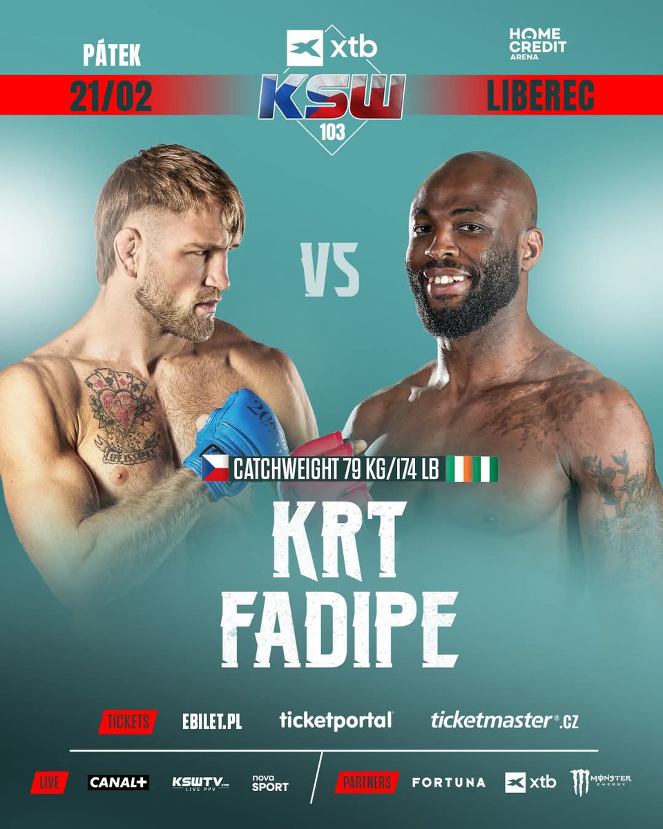 MMASPORTX's tweet photo. Steven Krt  zmierzy się z Henrym Fadipe  podczas kolejnej gali KSW w Libercu.

Kacper Karski musiał wycofać się ze starcia z powodu kontuzji żeber. 

#mma #sport #walka #ksw #ksw103 #liberec #sportywalki #walka #fight https://t.co/fvXpaoZ2DN