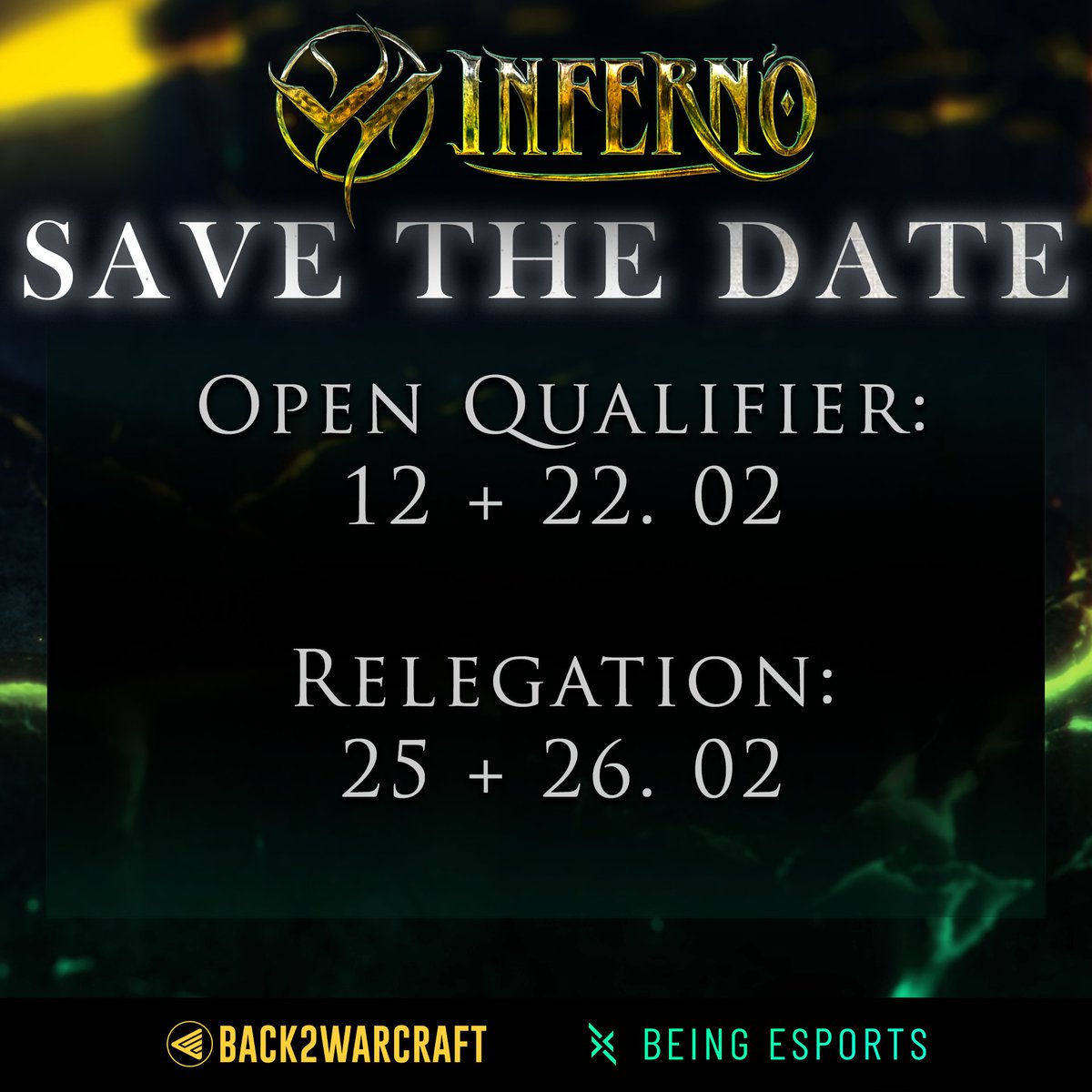 Back2Warcraft's tweet photo. Gute News für alle #Warcraft3 fans in der DACH Region:

INFERNO SEASON 3 von Back2Warcraft &amp; @BeingEsports
startet im März!

Im Februar suchen wir 2 weitere Teilnehmer via Open Qualifier und Relegation!

Links im Folgepost 👇 https://t.co/IPuUEq1kwD