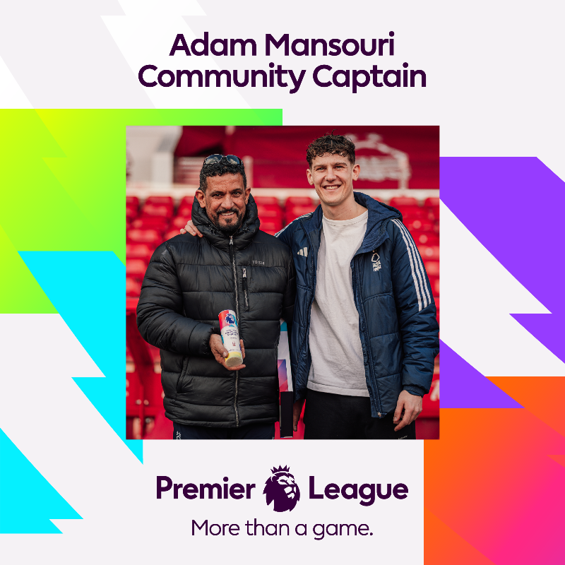 NFFCFoundation's tweet photo. We're delighted to announce Adam Mansouri as our @premierleague Community Captain. ❤️ 

#PLMoreThanAGame