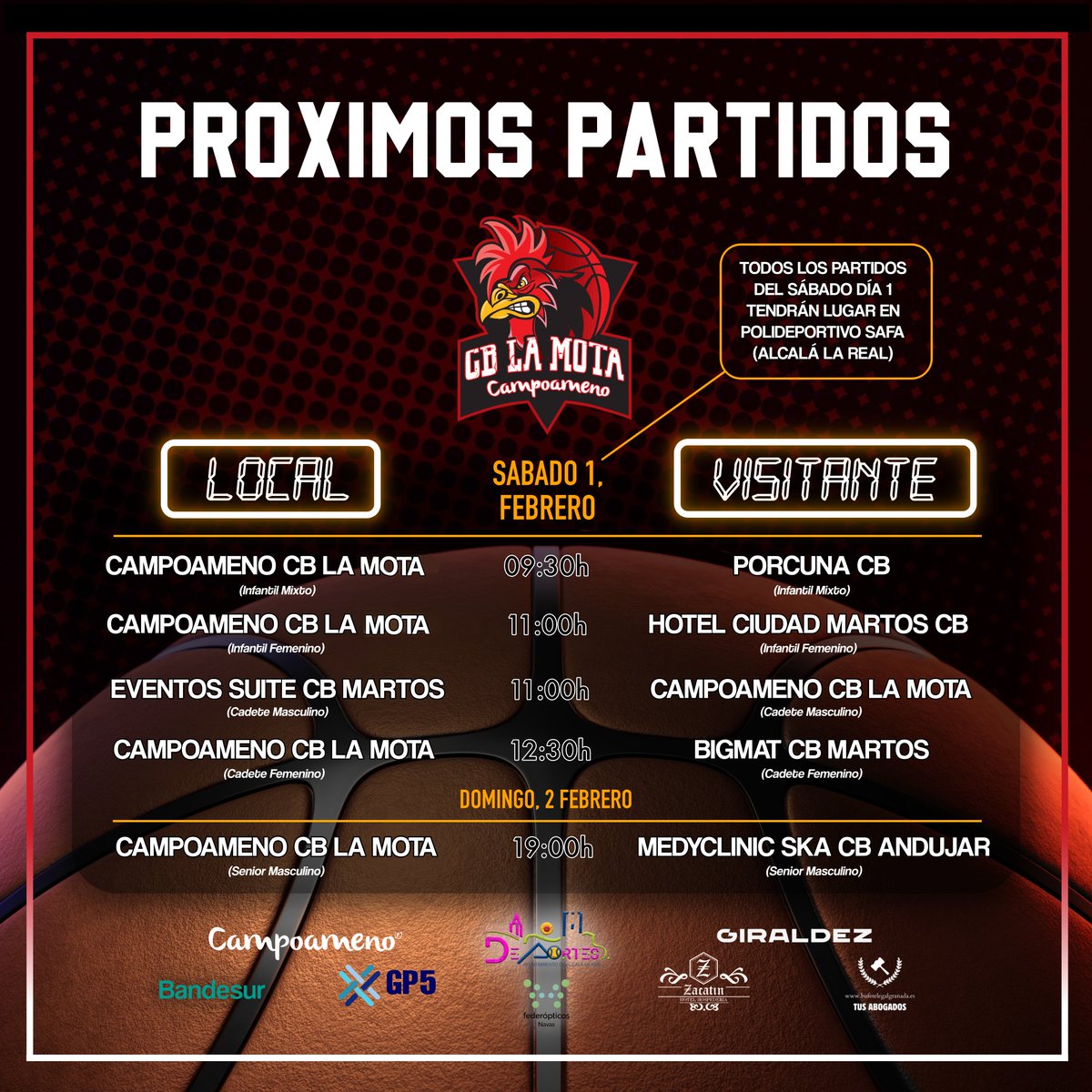 🏀 𝗙𝗜𝗡𝗗𝗘 𝗗𝗘 𝗕𝗔𝗦𝗞𝗘𝗧 𝗰𝗼𝗻 𝗖𝗔𝗠𝗣𝗢𝗔𝗠𝗘𝗡𝗢 𝗖𝗕 𝗟𝗔 𝗠𝗢𝗧𝗔 🔥 Se viene otro finde de emociones, triples, tapones y algún que otro grito desde la grada (hecho con cariño, claro 😜). Saltamos a la cancha, ¡listos/as para darlo todo! 💪
.
#cblamota