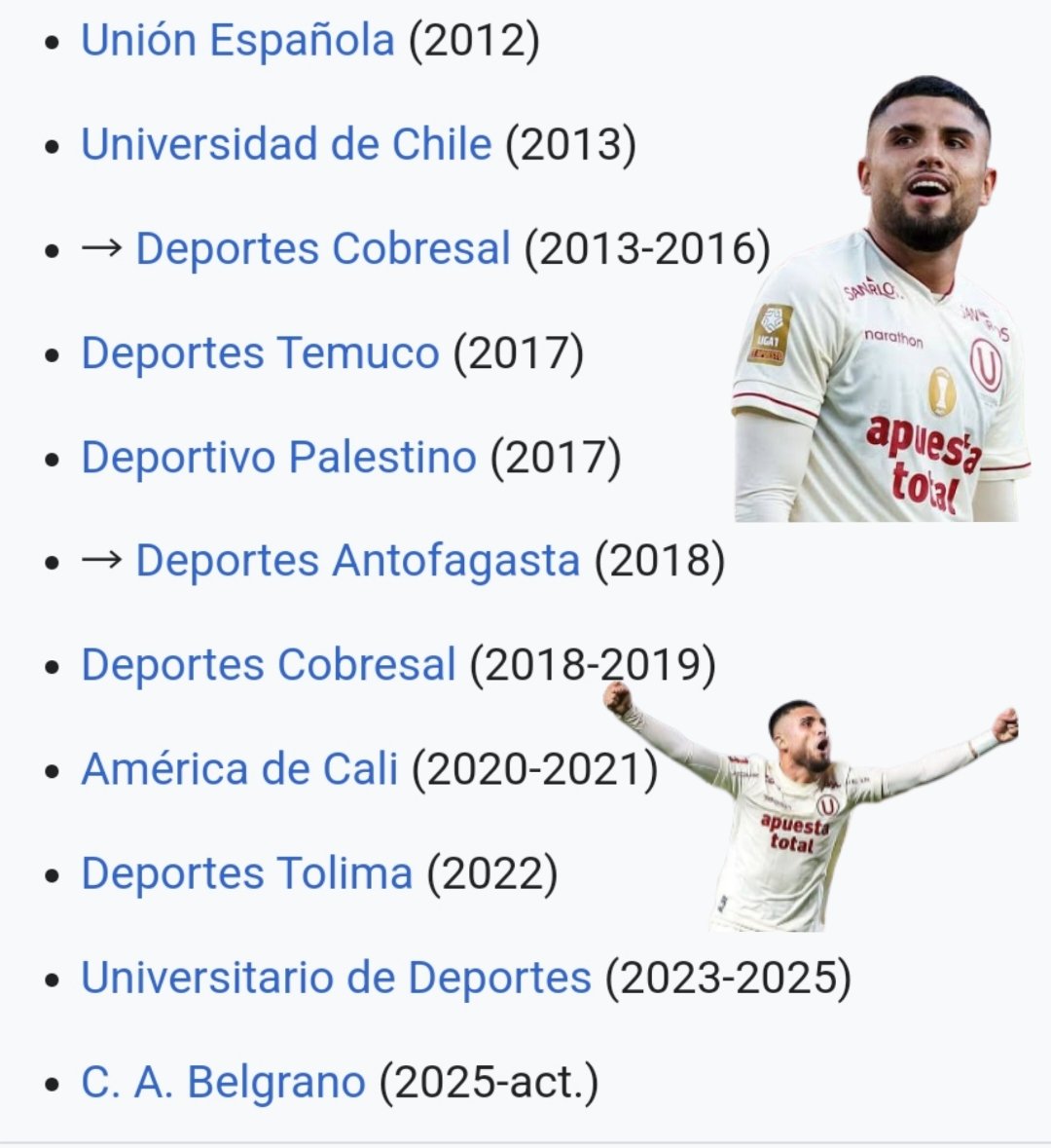 #CasoUreña
En su trayectoria como jugador nunca a durado más de 2 años en un club, será el mismo caso en @Universitario1924, se sabe que las pretenciones de @belgrano es contar con los servicios del chileno a toda costa ya que hoy se cierra el libro de pases en el futbol