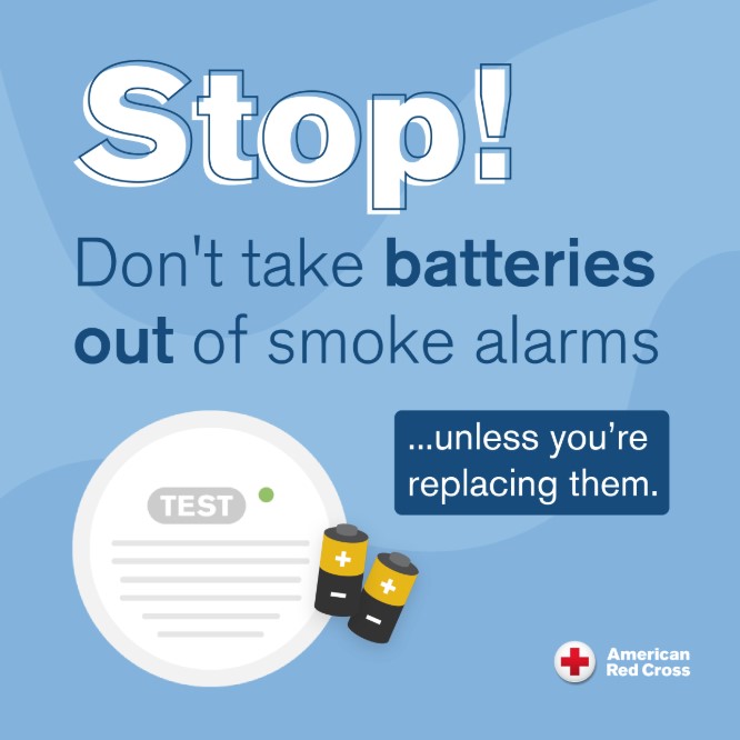 CTRedCross's tweet image. Don't mistake the chirps of your smoke alarms for a nuisance - it's their way of reminding you to replace the batteries! 🔋🏠Don't take batteries out of smoke alarms unless you're replacing them.  Put safety first!

#FireSafetyFriday
#Preparedness 
#homefiresafetytips