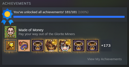 IBeTwitchen's tweet photo. Steam Completion: Sun Haven 🏆
I finally got my first completion of 2025! After 135 hours of farming, fishing, mining and more.🙃 If you're looking for a Stardew copycat, this game definitely has it all, plus a bit of magic. https://t.co/yikQzwiSG1