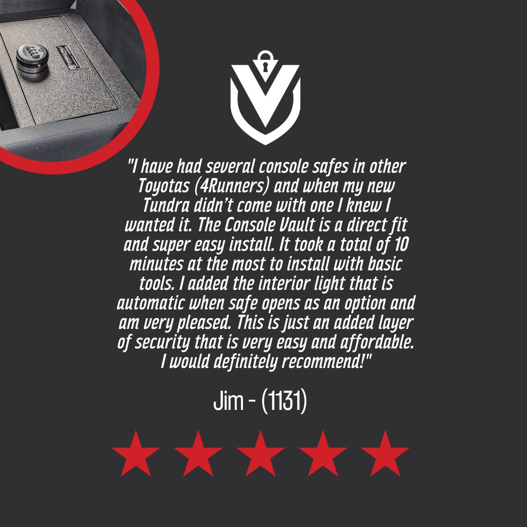 #consolevault #safetravels #ccw #safety #security #vehiclesafe #ford #chevy #gmc #dodge #f150 #jeep #toyota #toyotatundra #toyotasequoia #kia #volkswagen #RAM #lexus #harley #Nissan #LEDLights #electroniclock #tacticalmagnet #fivestarreviews