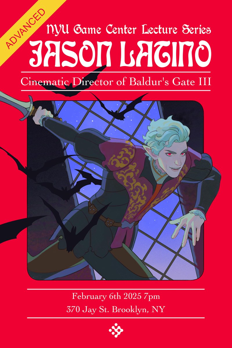 NYUGameCenter's tweet image. NEXT THURSDAY!

A Lecture Series talk with Jason Latino - the Cinematic Director on Baldur's Gate 3
Thursday, February 6th, 7pm - 8:30pm
370 Jay Street, Lecture Hall 202
(and live at twitch.tv/nyugamecenter) 

RSVP &amp;amp; more info here: …sonlatinolectureseries.eventbrite.com

Poster by @sarakipin