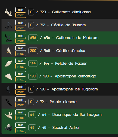 Bonsoooir #DOFUS ! Nouvelle mise à jour #DofusRoom (pour les utilisateurs de la craftroom !) Nouveaux boutons min/max pour faciliter la saisie et modification de couleur pour faciliter la lecture 😊
Contenu du changelog sur dofusroom.com
A bientooot 🤗