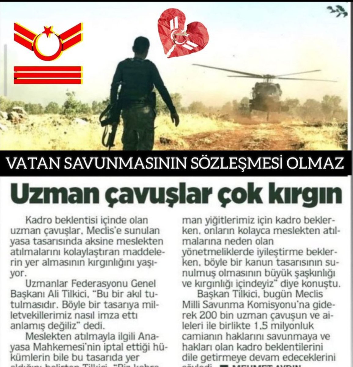 39 YıllıkHasret
39 Yıllık Bekleyiş
39 YıllıkÖzlem
39 Yıldır Sözleşmeli Olarak Vatana CanEken Uzman Çavuşlar mesleki güvencem KADROM olsun istiyor yiğitlere
Özlük haklarını düzeltmenin kahramanların kafalarındaki endişeyi dindirmeyi düşünmüyormusunuz!!!
#UzmanÇavuş <a href="/alitilkici38/">Ali Tilkici 🇹🇷</a>