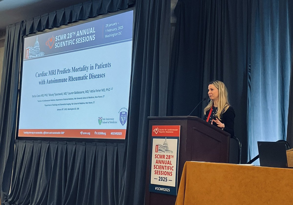 Ibolya Csecs MD PhD (@ibolya_csecs) on Twitter photo Proud to represent <a href="/YaleCardiology/">Yale Cardiology</a> in the 🌟Early Career Award section at #SCMR2025!
Excited to share our results on 🧲CMR characteristics of ~700 patients with Autoimmune Rheumatic Diseases #CardioRheum
Thankful for mentorship🙏🏼
<a href="/attilafehermd/">Attila Feher, MD, PhD</a> <a href="/CardioOnc_MR_CT/">Lauren A. Baldassarre, MD, FACC, FSCCT, FSCMR</a> <a href="/edwardmillermd/">Edward Miller, MD PhD</a> Proud to represent <a href="/YaleCardiology/">Yale Cardiology</a> in the 🌟Early Career Award section at #SCMR2025!
Excited to share our results on 🧲CMR characteristics of ~700 patients with Autoimmune Rheumatic Diseases #CardioRheum
Thankful for mentorship🙏🏼
<a href="/attilafehermd/">Attila Feher, MD, PhD</a> <a href="/CardioOnc_MR_CT/">Lauren A. Baldassarre, MD, FACC, FSCCT, FSCMR</a> <a href="/edwardmillermd/">Edward Miller, MD PhD</a>