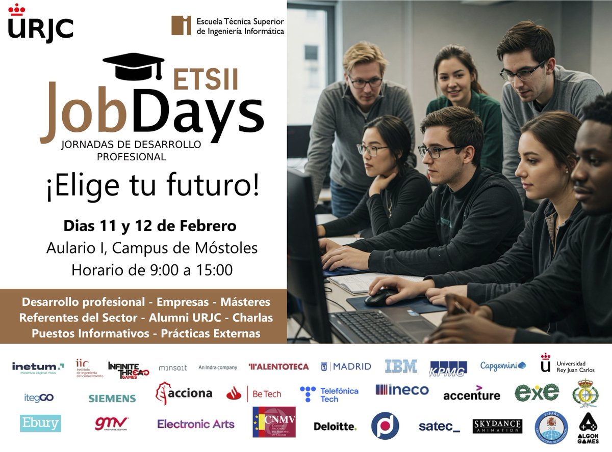 ¡¡Ya están aquí los ETSII Job Days!! Stands de las empresas más relevantes del sector, másteres y prácticas externas. Nos vemos el 11 y 12 de Febrero en el Campus de Móstoles (Aulario I)