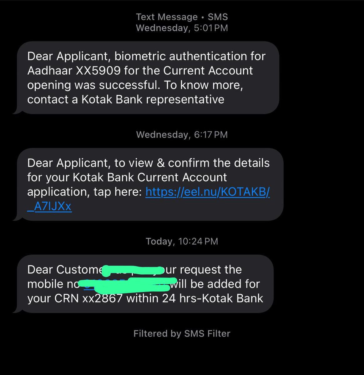 chaitrabv6's tweet photo. @KotakBankLtd @kotakneo 

Hi team,

I received a message on 29th Jan 2025 saying bio metric authentication is completed. Later I got a message again saying that my number is verified. Later today I received a message saying that my number is added for CRN. https://t.co/xNTXPLqGUA