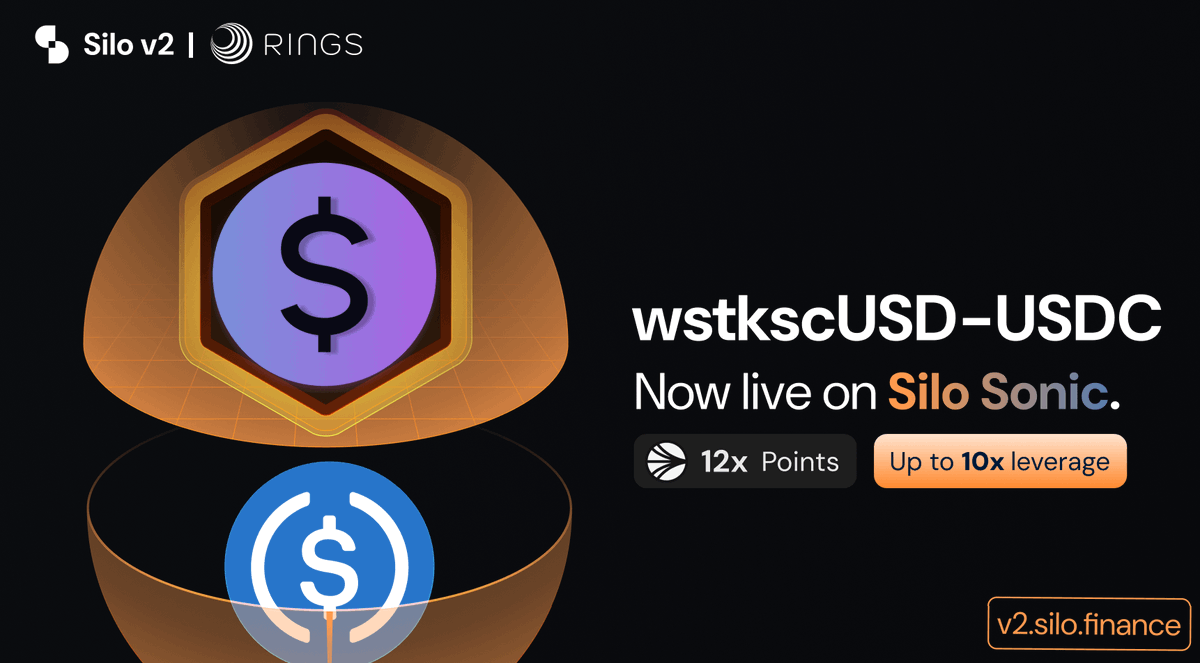 SiloFinance's tweet photo. The market that everyone has been waiting for is finally here and you've got two options:

1⃣ Loop wstkscUSD for leveraged yield and up to 120x Sonic Points
2⃣ Deposit USDC to earn interest and 10x Sonic Points

There's no wrong choice.
👇