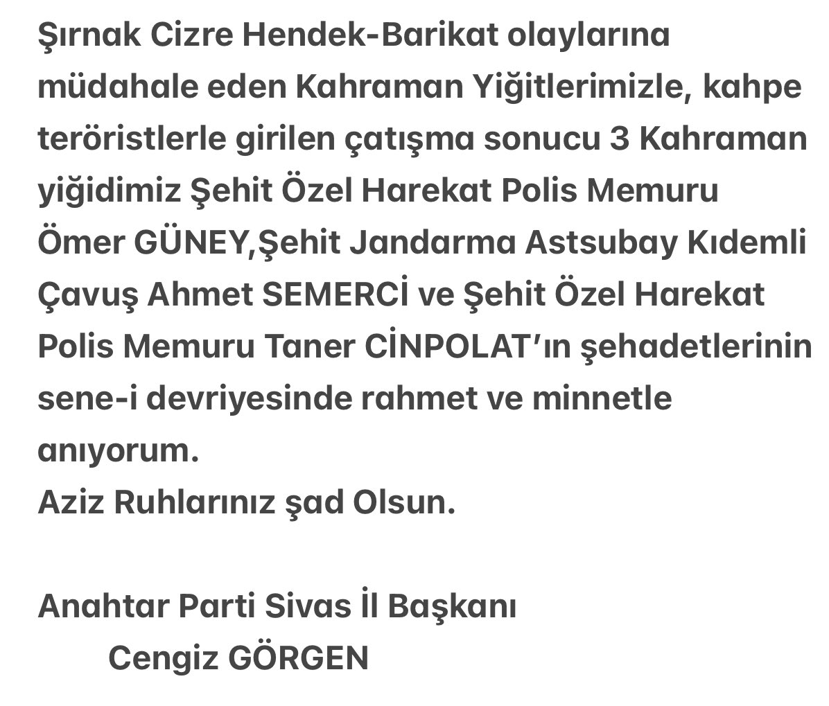 apartisivas's tweet photo. Şehadetlerinin 9.sene-i devriyesinde Kahraman Şehitlerimize rahmet olsun…
#sivas #şehit #anahtarparti #yavuzağıralioğlu #31ocak https://t.co/D7vRYsXJc4