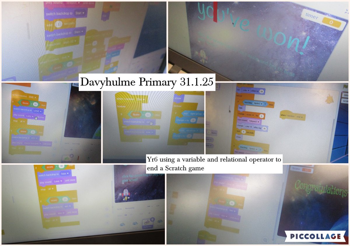 Yr6 pupils were using a variable and relational operator to end a Scratch space invaders game today <a href="/DavyhulmePS/">Davyhulme Primary</a>