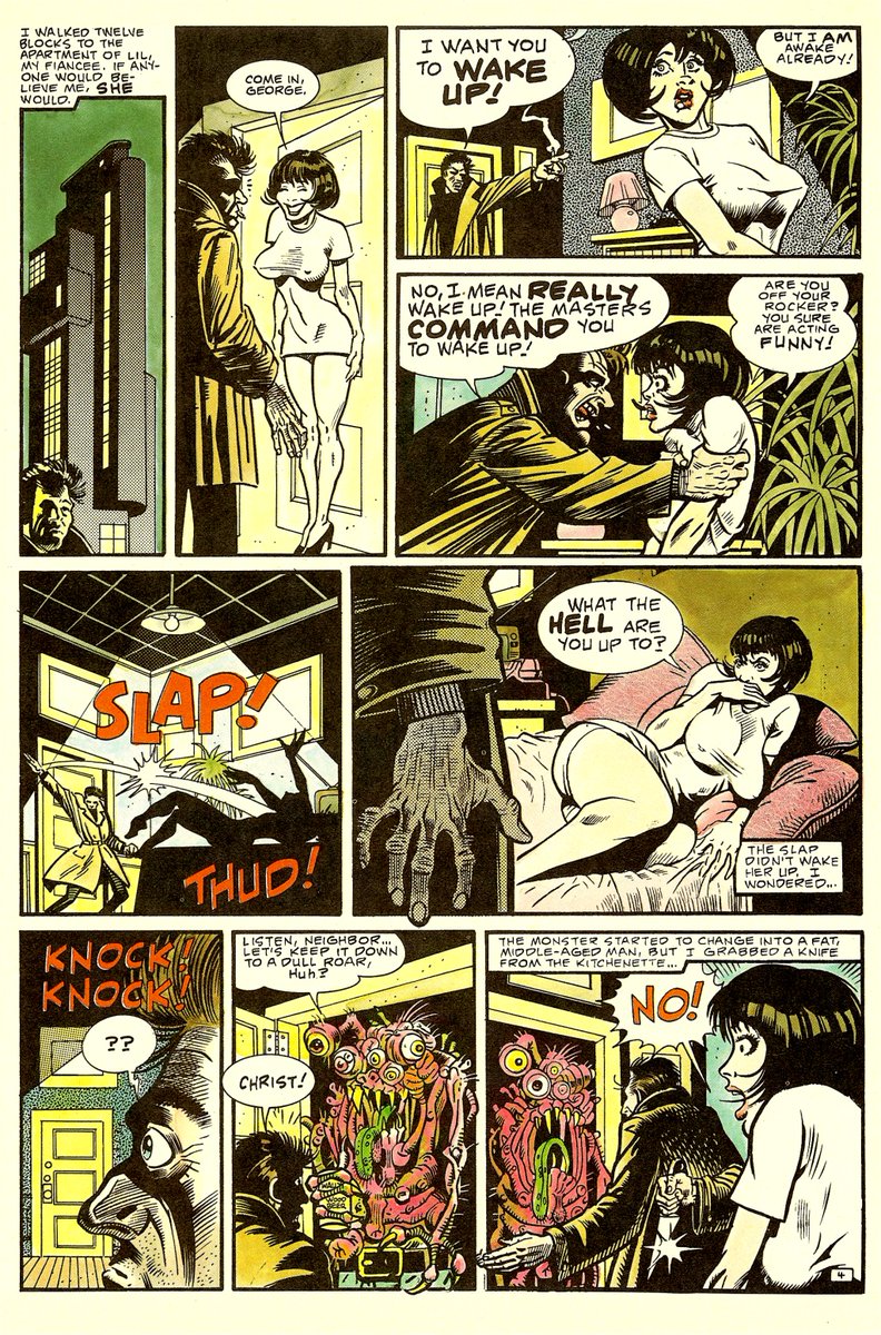 "Nada"
originally published in Alien Encounters #6 (April 1986)
Written by Ray Nelson
(Based on his short story "Eight O'Clock in the Morning")
Art &amp; Color by Bill Wray

(1/2)
