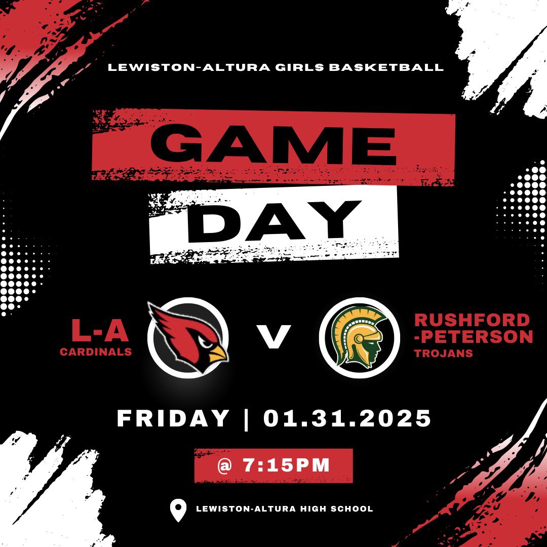 GAME DAY!!!

HOME vs. Rushford-Peterson 🏀 

9th: 4:45 pm
JV: 6:00 pm
Varsity: 7:15 pm

Watch online: fan.hudl.com/usa/mn/lewisto…