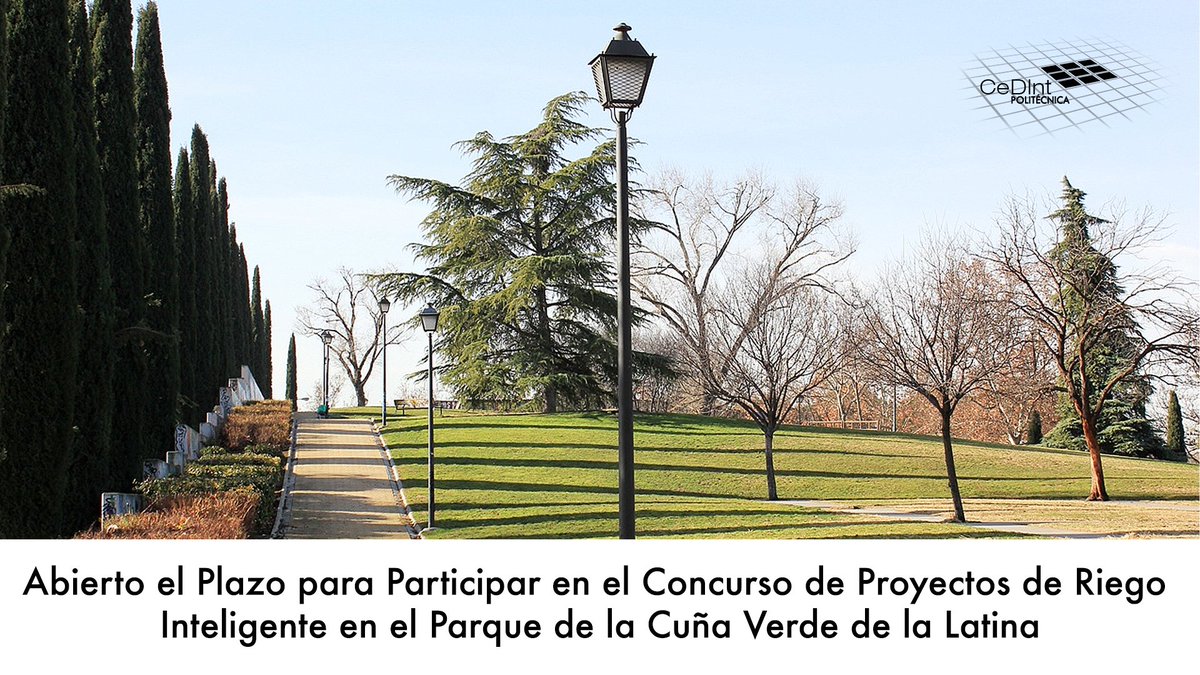 CeDInt (@cedint_upm) on Twitter photo ℹ️ Abierto el plazo para participar en el Concurso de Proyectos de Riego Inteligente en el Parque de la Cuña Verde de la Latina
🌐 bit.ly/3PWoObA
#MadridCapitalDigital || <a href="/La_UPM/">Universidad Politécnica de Madrid</a> ℹ️ Abierto el plazo para participar en el Concurso de Proyectos de Riego Inteligente en el Parque de la Cuña Verde de la Latina
🌐 bit.ly/3PWoObA
#MadridCapitalDigital || <a href="/La_UPM/">Universidad Politécnica de Madrid</a>