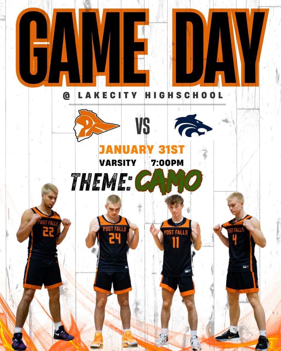 🏀 Post Falls Trojan Boys Basketball 🏀
              It's GAME NIGHT Tip Off 7:PM! 
The Post Falls Trojan boys basketball team is back on the road, heading to Lake City for their last conference game of the season! 
#GoTrojans #TrojanPride #PostFallsBasketball
