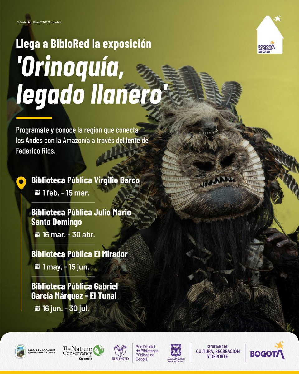 🌿 En alianza con la Red Distrital de Bibliotecas Públicas de Bogotá, BibloRed la exposición ‘Orinoquía, legado llanero’ inicia su recorrido por 4 bibliotecas de la ciudad durante los próximos 6 meses para mostrar la riqueza natural, cultural y las tradiciones de la región que