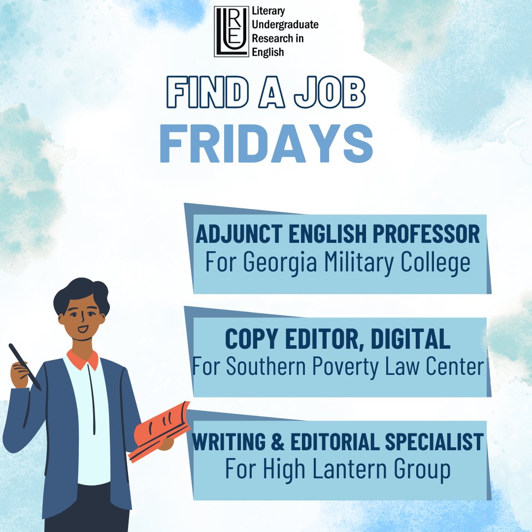 It’s Find A Job Friday!!! We’ve located positions that might interest you. For more information, visit indeed.com. Happy job hunting!

#LURejournal #jobsearch #careerdevelopment #jobhunt #writersandeditors #recentgraduate #futureleaders #UWG