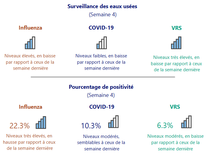 La mise à jour du tableau de bord respiratoire de cette semaine est maintenant en ligne : SantePubliqueOttawa.ca/RapportVirus
avec les dernières tendances pour la COVID-19, le VRS et la grippe.
 
La principale leçon à retenir : nous sommes au beau milieu d’une saison de grippe très occupée,