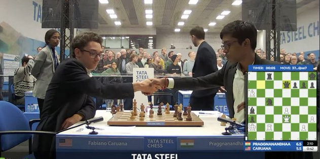 SportsArena1234's tweet photo. FOUR INDIAN PLAYERS REGISTERED WINS AT TATA STEEL CHESS 2025 ROUND 11

Leon scores his first-ever Tata Steel Masters win, defeating 🇸🇮Fedoseev.

Pragg stuns 🇺🇸Fabiano and Hari defeated 🇷🇸Sarana while Gukesh &amp; Arjun drew.

Divya defeated 🇷🇴Irina in Challengers section. https://t.co/juqFDpsLET