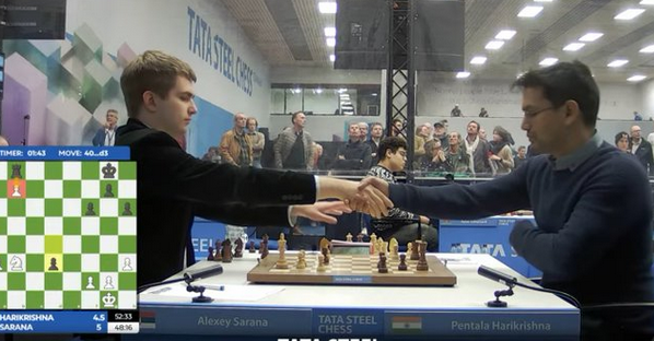 SportsArena1234's tweet photo. FOUR INDIAN PLAYERS REGISTERED WINS AT TATA STEEL CHESS 2025 ROUND 11

Leon scores his first-ever Tata Steel Masters win, defeating 🇸🇮Fedoseev.

Pragg stuns 🇺🇸Fabiano and Hari defeated 🇷🇸Sarana while Gukesh &amp; Arjun drew.

Divya defeated 🇷🇴Irina in Challengers section. https://t.co/juqFDpsLET