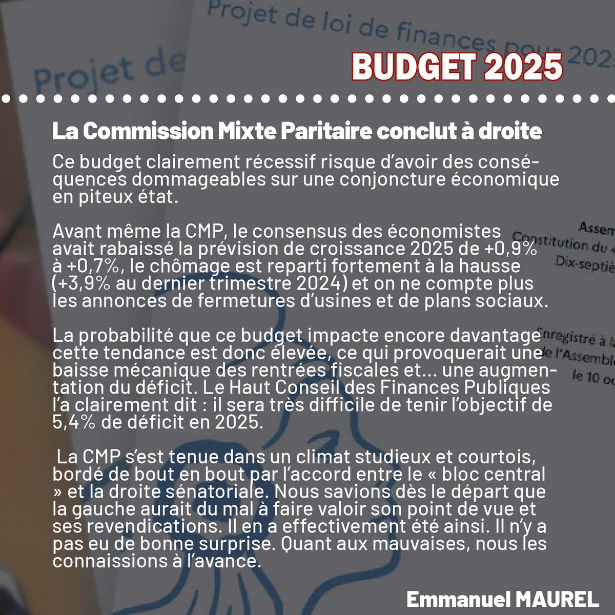 🔴🏛 Le #Budget2025 est mauvais pour la France. La coalition Macron-LR a économisé 24 milliards sur l'emploi, l'écologie, l'enseignement supérieur, la recherche, l'industrie... Avec un risque d'aggravation de la situation économique, du chômage et même, paradoxalement, du déficit