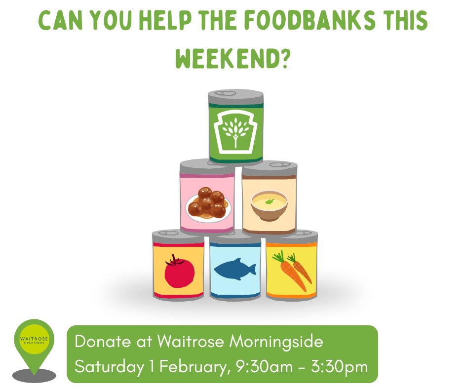Our volunteers are out collecting for the first time in 2025 tomorrow!
📍 Waitrose Morningside
📆 Saturday 1 February
⏰ 9:30am - 3:30pm
If you are able to pop an extra tin in your trolley for the foodbanks. Every gift goes a long way to helping those struggling to afford food💚