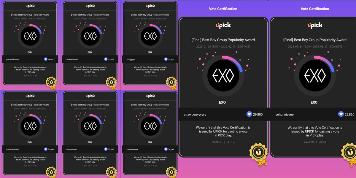 mecaaaa94's tweet photo. Done drop vote Upick D'Award 2025 cat [Final] Best Boy Group Popularity for EXO 

💙 225.697 Blue jams

EXO-L VOTE D-AWARDS
 #VoteEXOonUpick
 #EXOLFightD_awards
 #EXO @weareoneEXO https://t.co/s5J8cENHDm