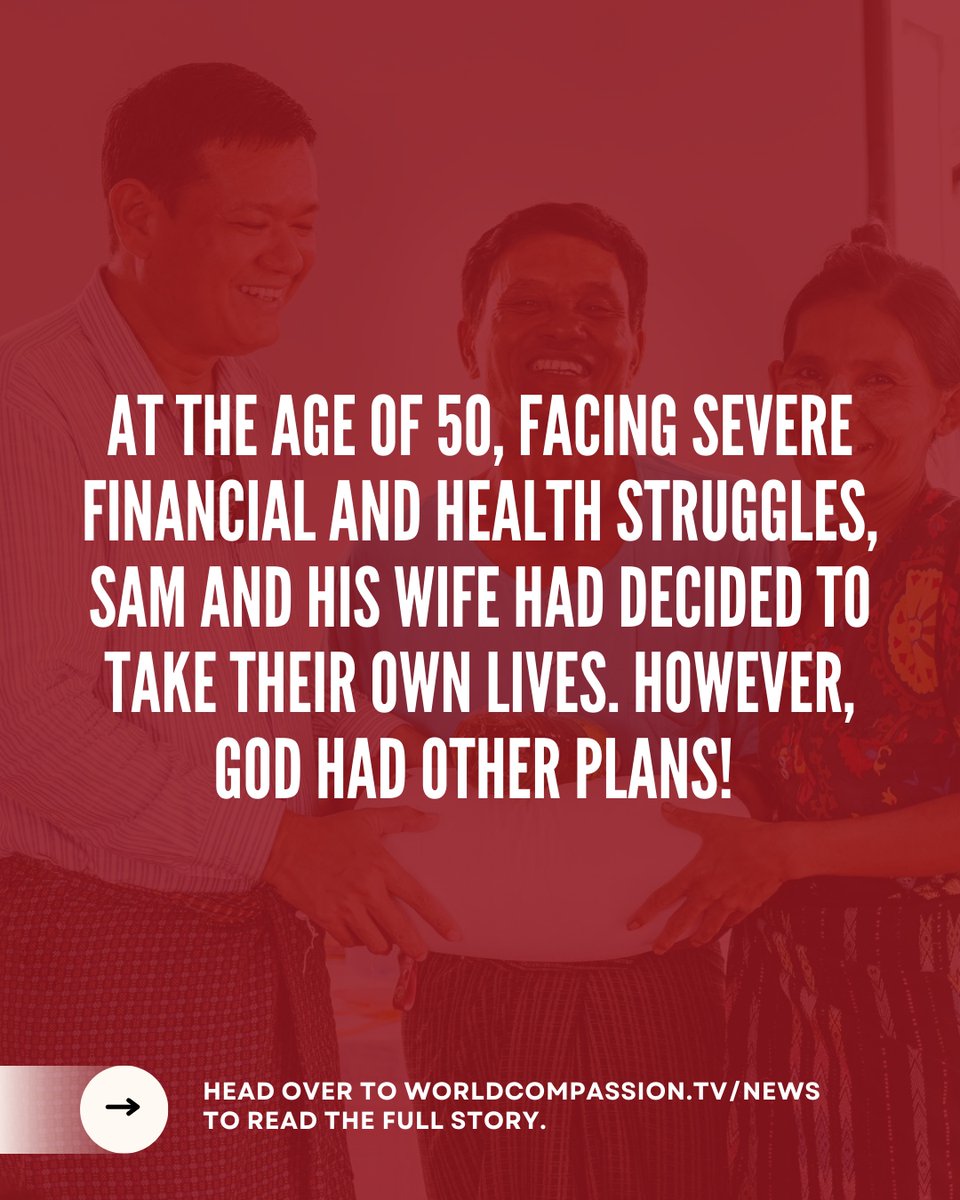 WorldCompassion's tweet photo. This month we are sharing about a man and his wife who found themselves in a hopeless situation. Yet, a young pastor showed up at the right time and shared the hope of Jesus with Sam and his family - changing the trajectory of their lives forever. 

Rea... https://t.co/2kZ6Tm3sB9 https://t.co/J91icdda1V