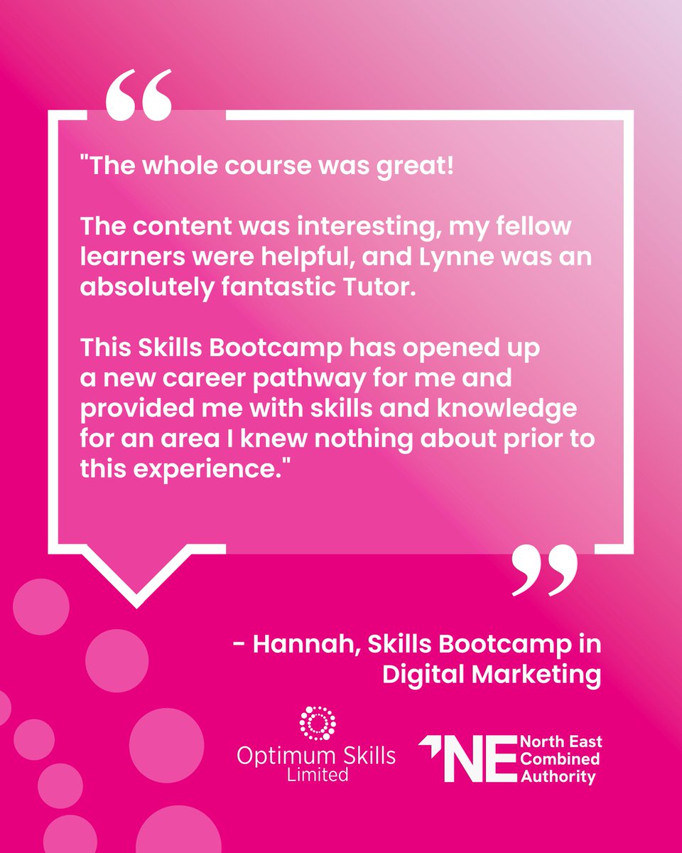 optimumskillsNE's tweet photo. Amazing feedback from Hannah, who completed a Skills Bootcamp in Digital Marketing! 🤩
Read Hannah's full experience of the Skills Bootcamp here: https://t.co/vXQ2F214UR
#SkillsBootcamps #SkillsForLife #DigitalMarketing #CourseFeedback https://t.co/svdm3uUEST