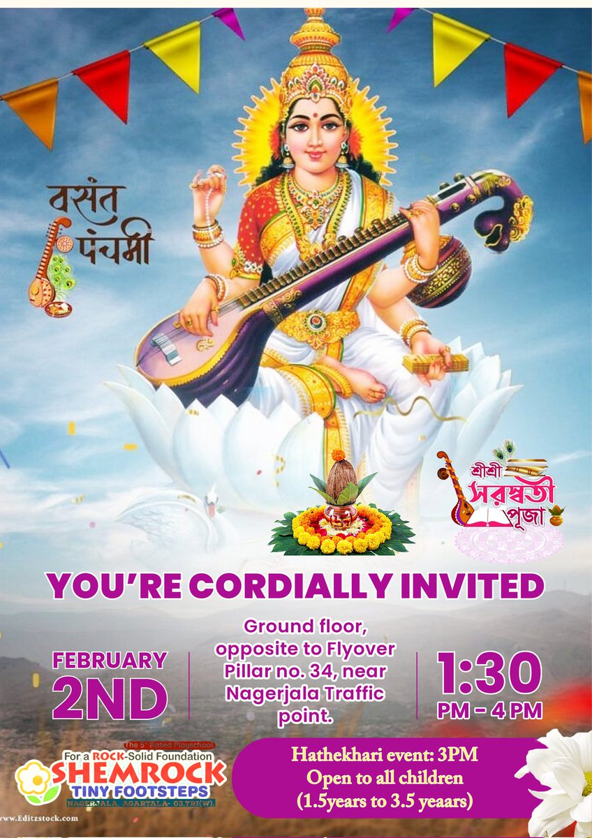 ShemrockT's tweet photo. Shemrock TinyFootSteps invites you to join in the festivities of the Vasant Panchami Celebration.
@highlight https://t.co/v801oirtab