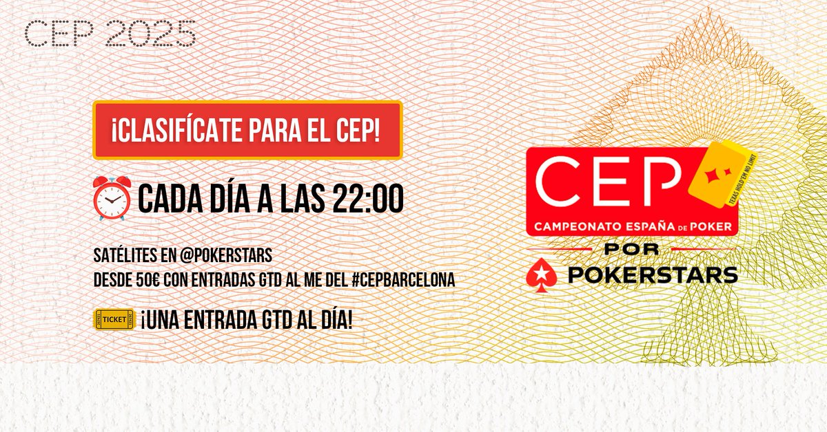 CEP_Poker's tweet photo. 🛰️ Satélite CEP Barcelona
 
¡No tienes excusa para no venir a la primera parada del CEP 2025! 😉
 
Cada día a las 22:00 tienes satélites en @PokerStarsSpain desde 50€ con entradas GTD al ME.
¿ Te vas a perder la primera parada ?
 
🏆 Premios ranking general ➡️ https://t.co/sMLdKDHNWt

@CasinoBarcelona 
#YoSoyCEP