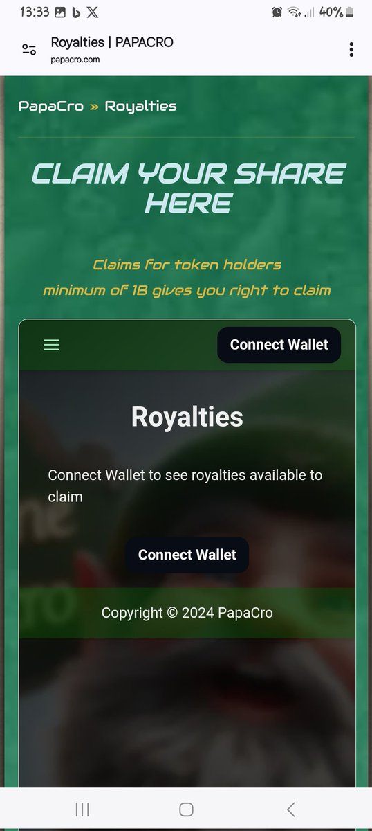 Had a moment and did some things on the website.

Now you can swap directly on the website, not only using <a href="/ObsidianSwap/">ObsidianSwap</a> but also you can do it using <a href="/PUUSHDABUTTON/">puush.fun</a> 

But that's not all... now you can also claim your royalties directly from papacro.com