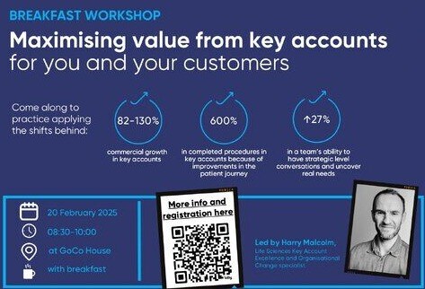 Maximise Value from Your Key Accounts 
Free In-Person Workshop #GoCoHouse 
Learn the mindset shifts that led to: 130% key account growth, 600% more completed procedures &amp; 27% more strategic conversations.
20 Feb 25 08:30-10:00 CET
Register 👉 bit.ly/3Cx6W3V
#LifeSciences